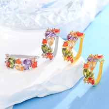 Gold Plated Multicolor Cubic Zirconia Huggie Hoop Earrings Women Costume Jewelry