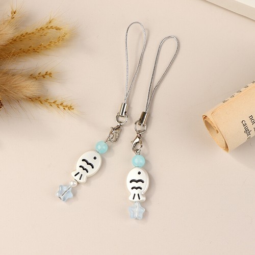 Cute Little Fish Phone Lanyard Cartoon Taiyaki Beaded Mobile Phone Chain _yi - Zdjęcie 9 z 12