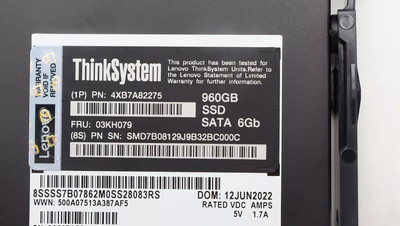 Lenovo 960GB 03KH079 4XB7A82275 ThinkSystem SATA 2.5'' SFF 6Gb/s HS SSD NEW