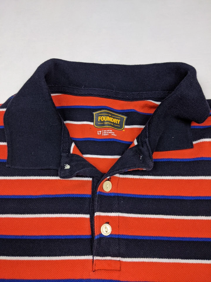 Foundry Mens LT Tall Orange Black Polo Shirt Short Sleeve Collared Split Stripe - Image 3 of 4