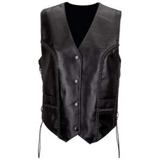 ladies womens solid leather biker motorcycle vest black concealed carry 