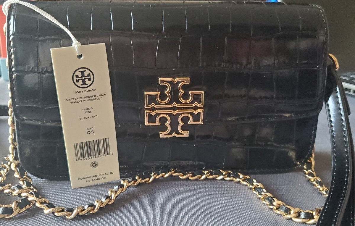 NWT Tory Burch Britten Chain Wallet w/ Wristlet Embossed
