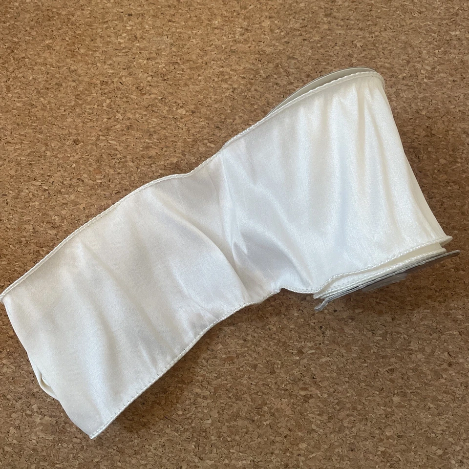 "Cinta de satén blanca de marfil 1040 de 4"" de ancho para decoración de fiestas de boda corona floral" Foto 2 de 4