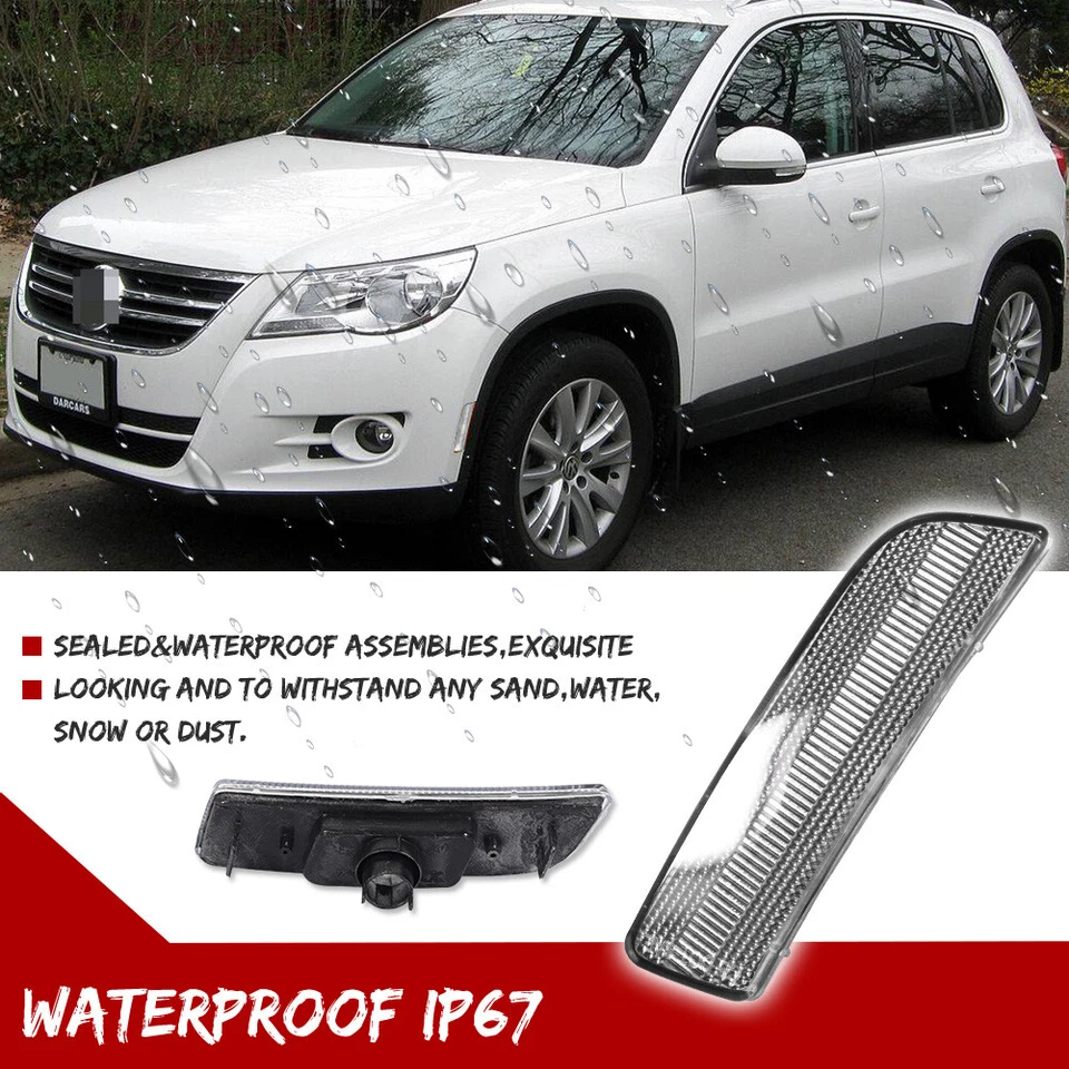 Luces de señalización laterales de parachoques delantero con lente transparente Euro 2 piezas para VW Tiguan 2009-2017 Foto 4 de 4