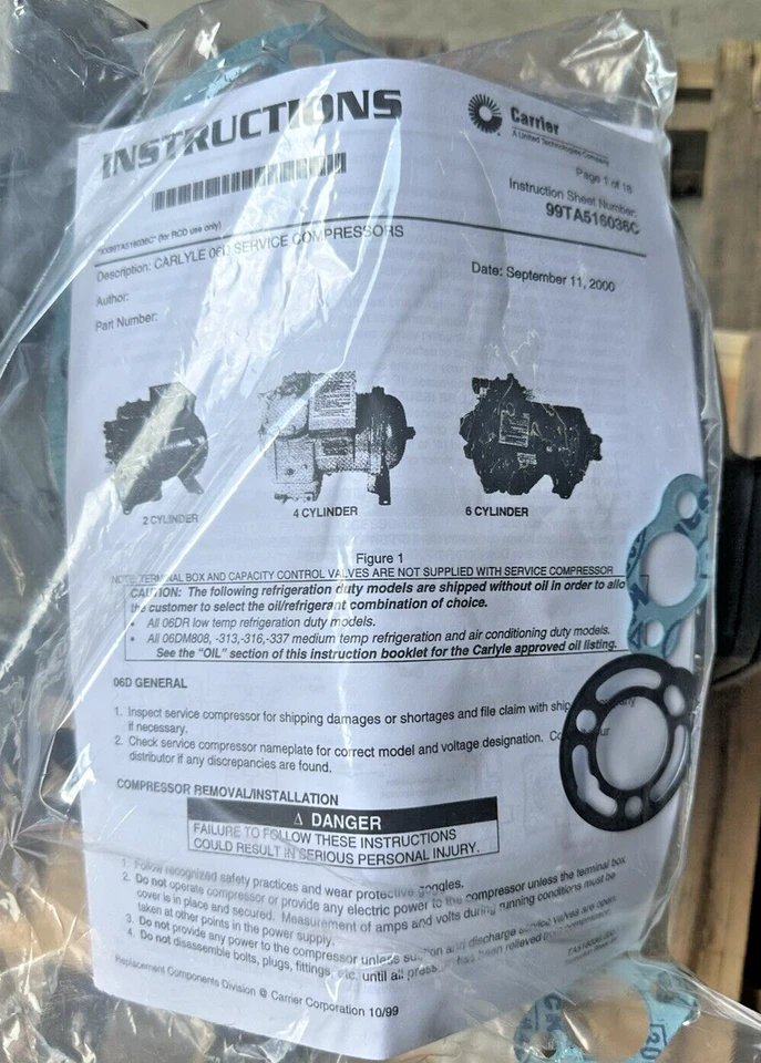 NUEVO Compresor recíproco semihermético Carlyle, 208/230Vac 06DDM3376DC3250 Foto 4 de 4