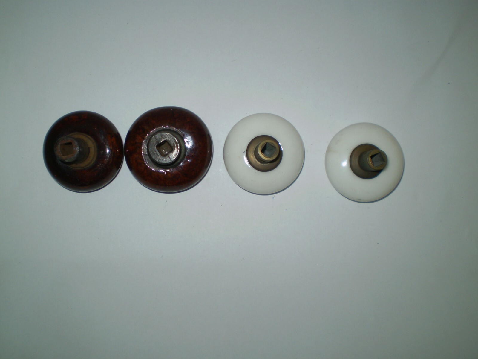 2 Pair Antique Vintage Brown Marble Swirl PLUS solid White Porcelain