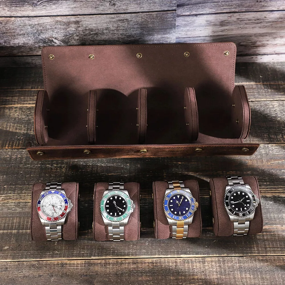 Leather Watch Roll Case for 4 Watches