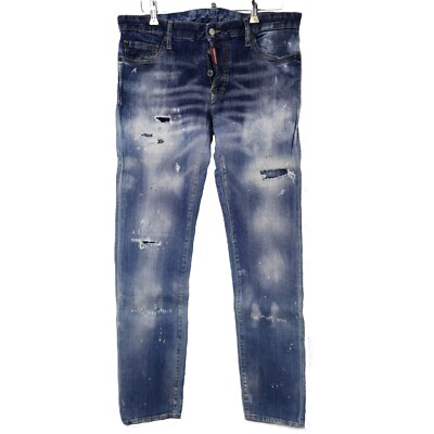 Dsquared2 Slim Jeans Blue Wash Ripped Größe 50 Made in Italy