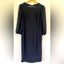 Adrianna Papell Women's 8 Chiffon Crepe Sheath Dress Black Midi Timeless NWT