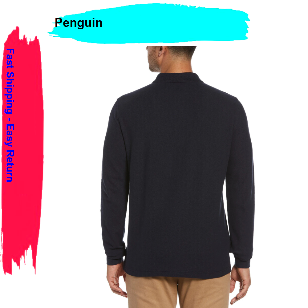 PENGUIN Long Sleeve Pique Polo, Navy, XXL | eBay