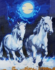 Needlepoint Painted Canvas 11857 Gobelin White Horses by Moonlight. 20"x24"