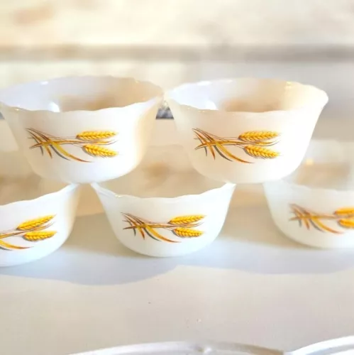 VTG Fire King Anchor Hocking set 5 Golden Wheat Ramekin Custard Cups Milk glass