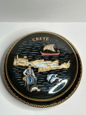 Vintage Roussi Handmade in Greece Gold Rim Trinket Dish & Lid