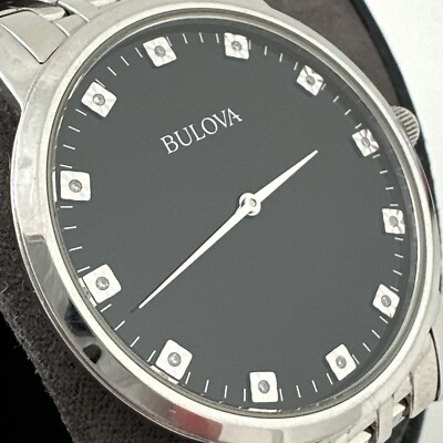 Men's Bulova 96D106 Stainless Steel Case Diamond Accented Black