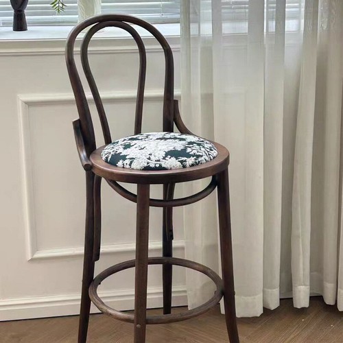 Bar chair Solid wood high stool Middle antique island table high backrest chair - Picture 4 of 9