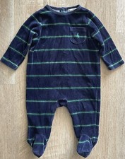 Ralph Lauren Plush Velour Footed Romper Navy Green Stripe Baby Boy Size 6m