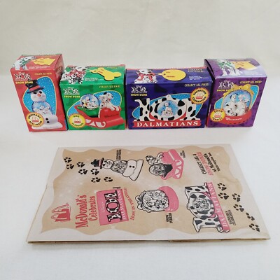 1996 McDonald's 101 Dalmatians Snow Domes Set of 4 with happy meal bag