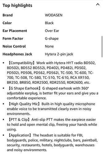 BD502i Walkie Talkie Earpiece With Mic 10-Pack - Zdjęcie 17 z 18