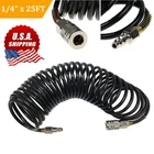 Air Compressor Recoil Hose Line Spring Ends Pneumatic Tube Tool 25FT 1/4" NPT