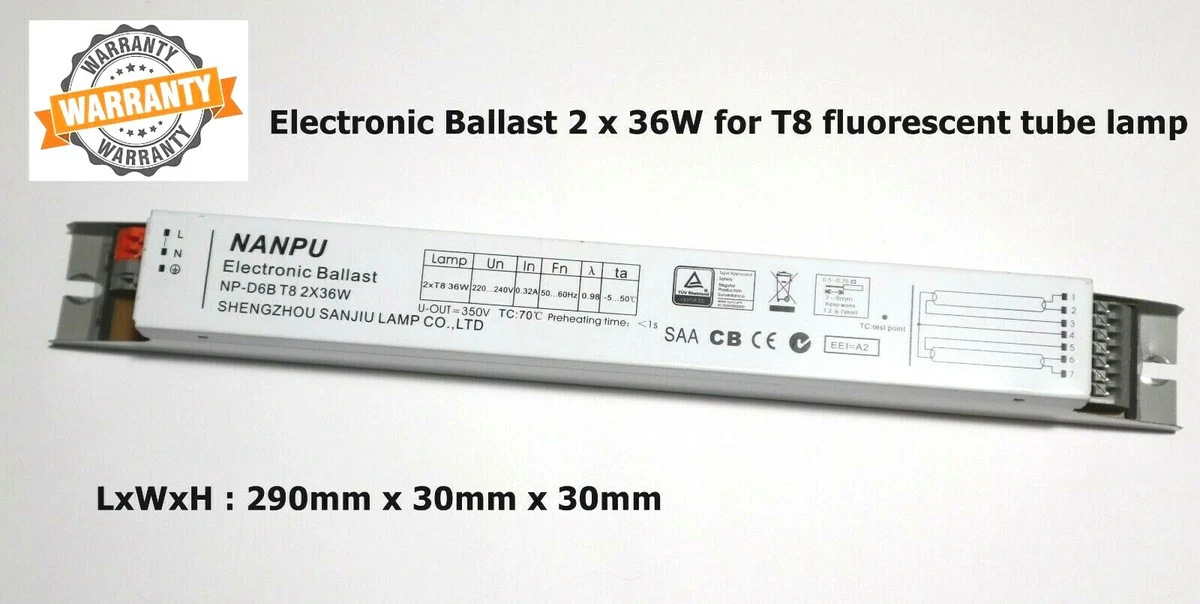 2x36W T8 Electronic Ballast Fluorescent Lamp NANPU NP D6B 240v 60