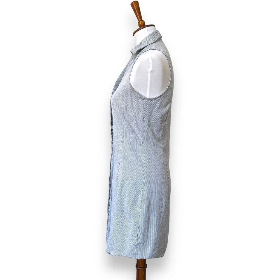 Vestido Camisa Julie Marrón Azul Blanco Rayas Metálico Sin Mangas Botón 8 Foto 3 de 4