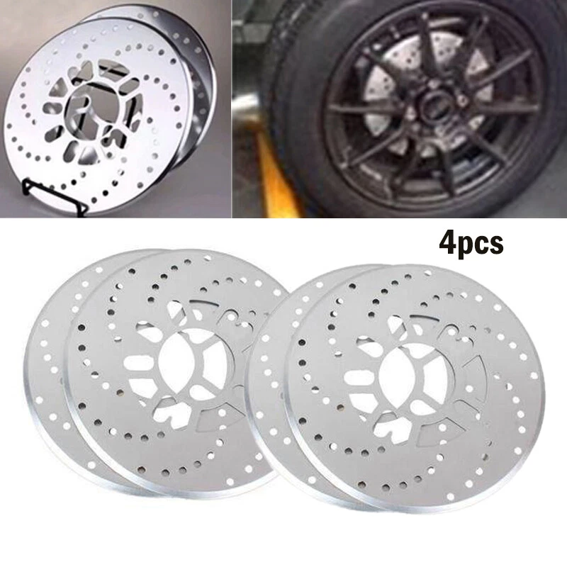 Cubierta de rotor de freno de disco de cuatro ruedas perforada en cruz de aleación de aluminio plateado de 4 piezas/ Foto 2 de 4