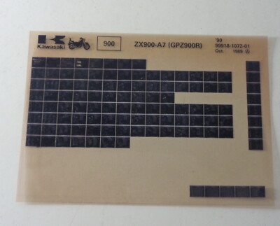 Microfich parts catalogue Kawasaki ZX 900 - A7 (GPZ900R) as of 10/1989