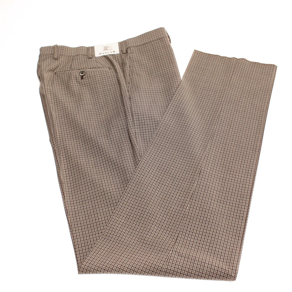 Pantalones de vestir Caruso nuevos con etiquetas talla 50 34 EE. UU. en lana superfina a cuadros marrón Foto 2 de 4