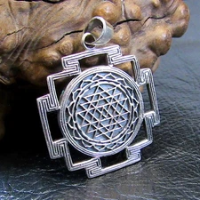 Solid 925 Sterling Silver Sri Yantra Eastern Wisdom Yoga Meditation Pendant