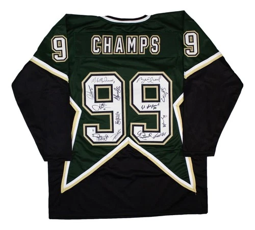 1999 Dallas Stars Team (13) Signed Green Champions Hockey Jersey BAS