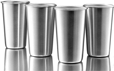 4 Pack Stainless Steel Cups, 12Oz Pint Cup Tumbler, Premium Metal Drinking Glass