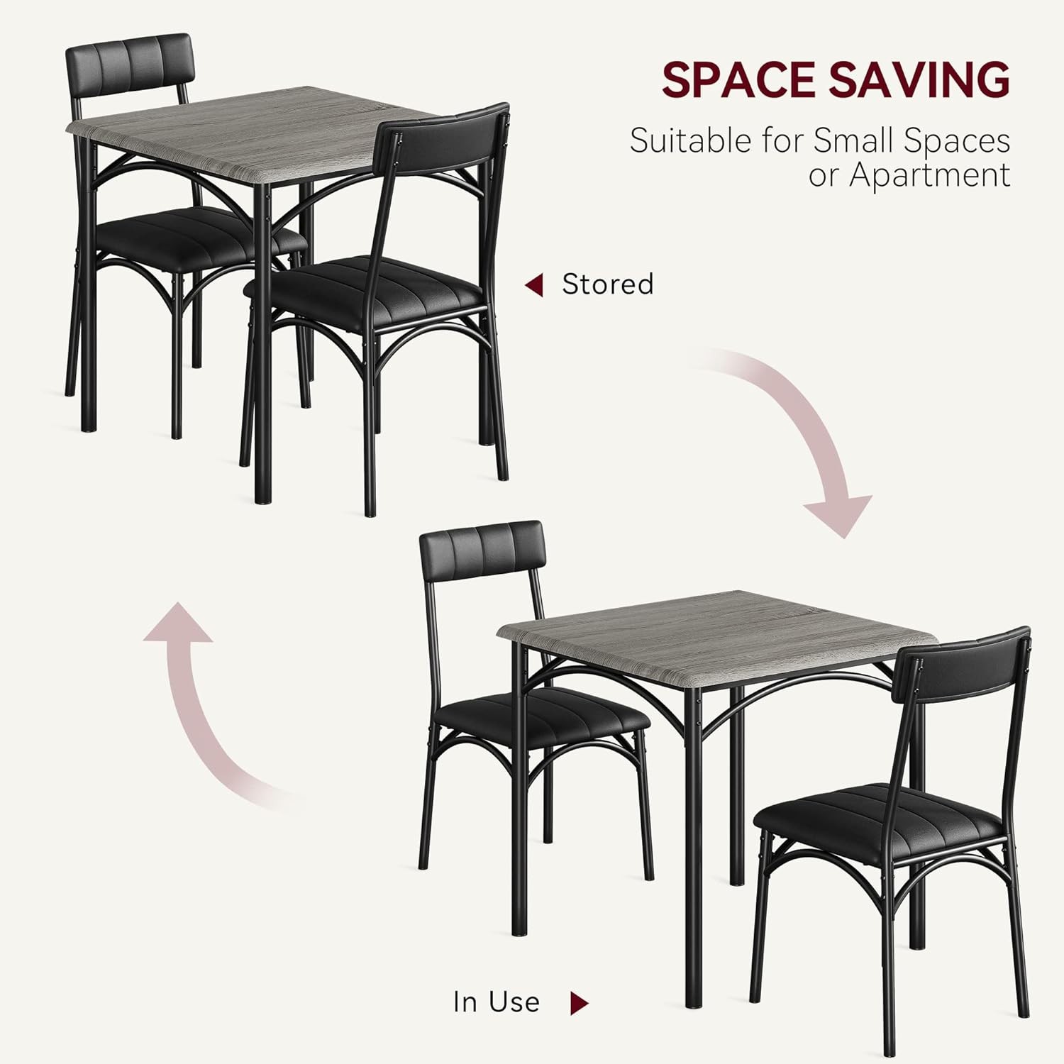 Ensemble table + 2 chaises modernes noires encastrables pour optimiser votre studio - 3