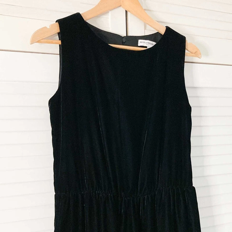 Ines De La Fessange Uniqlo Dress Size Small Black Velvet Sleeveless Midi Velour - Image 2 of 4