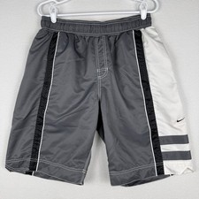 Vtg Nike Swim Trunks Mens L Grey Colorblock Mesh Lined Drawstring Y2K Streetwear