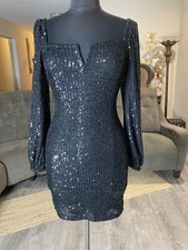 Guess Black Sequin Bodycon Dress XS Long Sleeve Sparkly Party Mini Cocktail