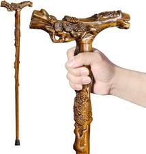 Hand-Carved Wooden Walking Cane for Men and Women, Adjustable with Massa