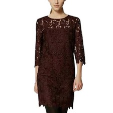NEW LOFT Burgundy Chunky Lace Mini Dress Size 6 3/4 Sleeve Fall Party Work