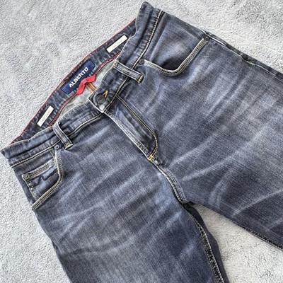 ALBERTO Jeans Mens 31x32 Blue Straight T400 Denim Stretch Pockets Zip Fly