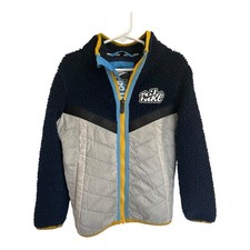 Nike Kids Sherpa Fleece Jacket 5 4-5y Navy Gray Colorblock Zip Up