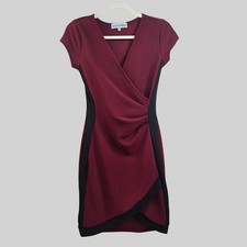 Almost Famous Faux Wrap Dress S Black Dark Red Stretchy Bodycon Formal Cocktail
