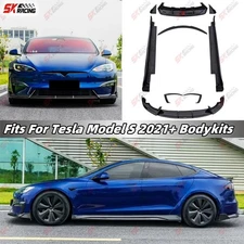 Dry Carbon Front Bumper Canards Fins Rear Lip Spoiler Kits For Tesla Model S 21+