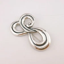Vintage Los Castillo Sterling Silver Swirl Taxco Mexico 2.75 Inch Pin 638