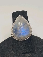 Vintage Sterling Silver Moonstone Cabochon Stone Ring Size 6.5 Large Blue...