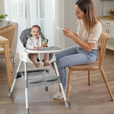 Foldable Baby High Chair, 2-in-1 Portable Highchair with 5-Point Safety Harness