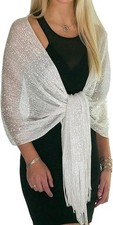 Shawls and Wraps for Evening Dresses Metallic Sparkle Womens Wedding White Shawl