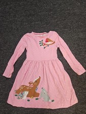 Mini Boden Girl's 6-7Woven Applique Jersey Dress woodland Forest Animals pink