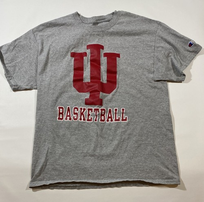 #ad #ad Champion and Indiana University Hoosiers Basketball T Shirt Gray Size L NCAA $15.00