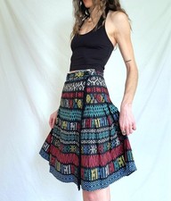 1940s Vintage Novelty Print Skirt: Pleated Cotton A-line Midi, Womens Small