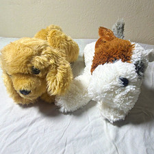 Aurora Plush Stuffed Dogs Lot of 2 - Tan Puppy White/Brown/Gray Dog