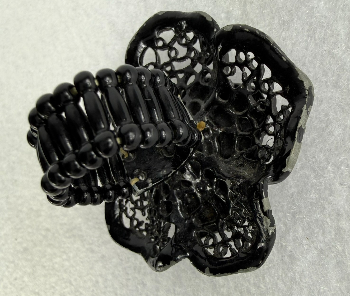 BLACK FLOWER RHINESTONE STATEMENT RING Black Tone… - image 4